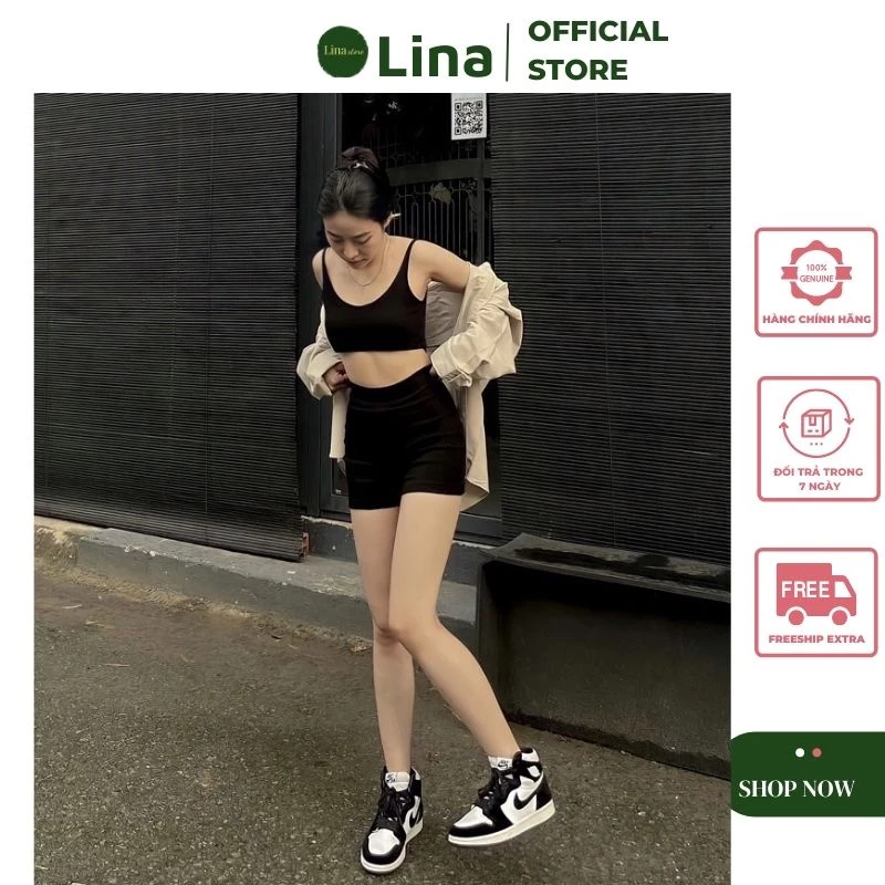 Quần Short Quần Biker Thể Thao Nữ Lưng Cao Chất Liệu Thun Tăm Co Giãn Dày Dặn LINASTORE 021
