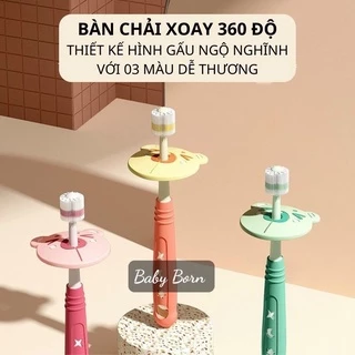 Bàn chải đánh răng siêu mềm cho bé xoay 360 độ STARRY, Bàn chải cầm tay cho trẻ từ 1 tuổi có vách ngăn an toàn