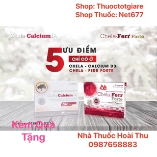 Combo Chela Ferr forte - Chela Calcium / bộ đôi bổ sung Sắt và Canxi cho bà bầu và phụ nữ sau sinh