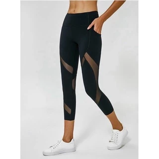 (CÓ BIGSIZE 90KG) Legging lửng phối lưới chéo có túi co dãn hút mồ hôi tập gym yoga có 5 màu