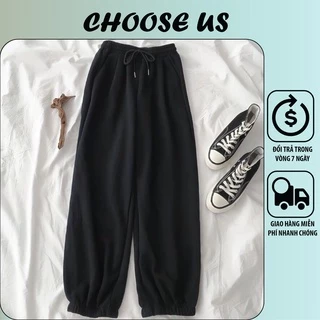 Quần jogger nữ Ulzzang chất nỉ thun da cá thiết kế bo gấu trẻ trung Choose Us