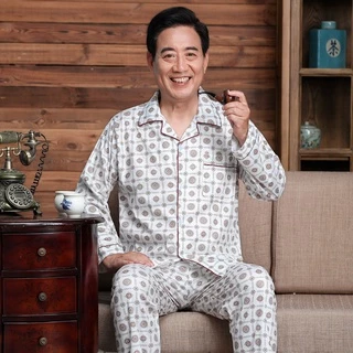 Bộ Đồ Ngủ Tay Dài Vải Cotton Plus Size Thời Trang Thu Đông Cho Nam Trung Niên