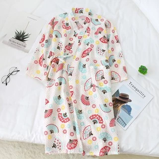 Áo Choàng Ngủ Kimono Bằng Cotton Nguyên Chất Thấm Hút Mồ Hôi Phong Cách Nhật Bản Dễ Thương Cho Nữ