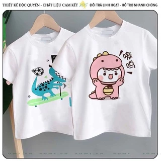 ÁO THUN UNISEX hoat hình khủng long cute PHÔNG TRẮNG TAY NGẮN NAM NỮ GIA ĐÌNH CẶP ĐÔI SIZE TRẺ EM BÉ TRAI GÁI AOMIVN