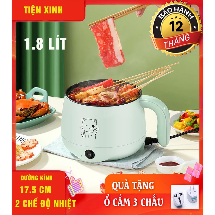 Nồi điện đa năng nấu mỳ, nấu cháo, lẩu inox, chống dính tiện lợi DM111( dung tích 1.8 lít, bh 12 tháng)