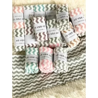 Khăn mặt cotton lông cừu Hàn Quốc mềm mịn siêu thấm nước kẻ sọc