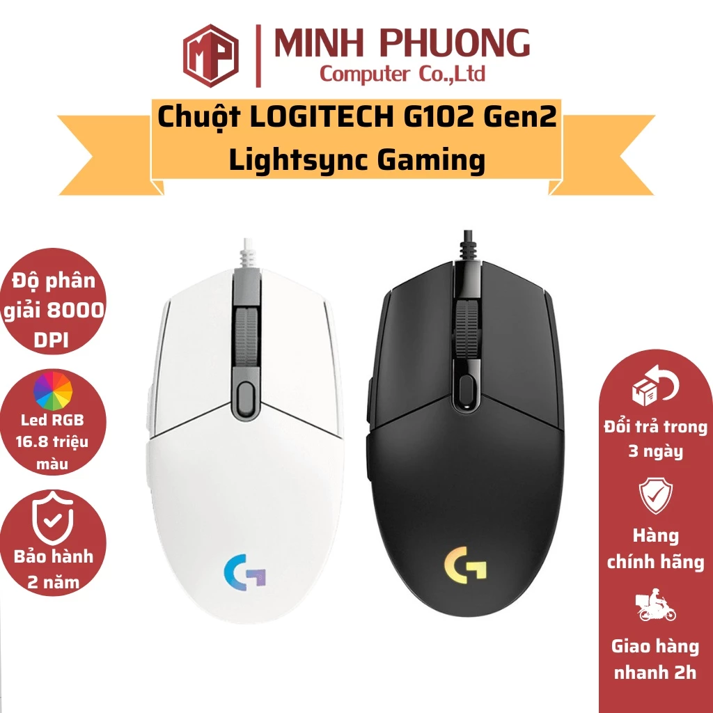 Chuột chơi game Logitech G102 Gen2 Lightsync Gaming Hàng chuẩn chính hãng 100%