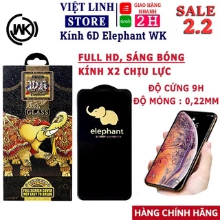 Kính cường lực iphone WK Elephant 6D voi, dán full màn cho IP 7 plus 8 X XS Max 11 12 13 promax (không hộp)