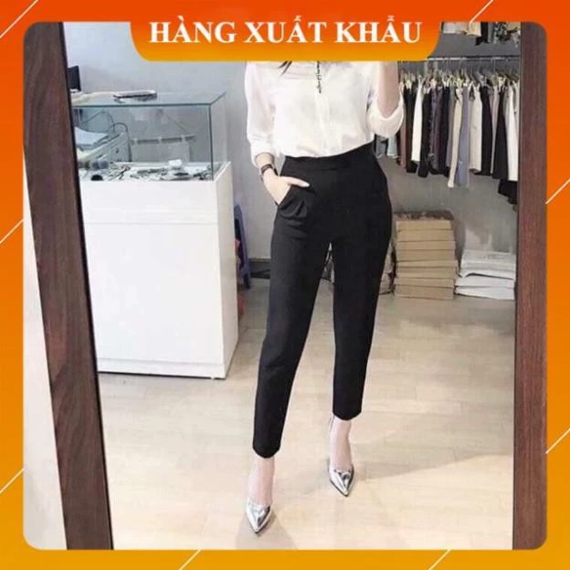 Quần tây baggy nữ lưng thun cạp cao - Quần tây baggy lưng thun có khóa sườn chất vải tuyết mưa cực xinh