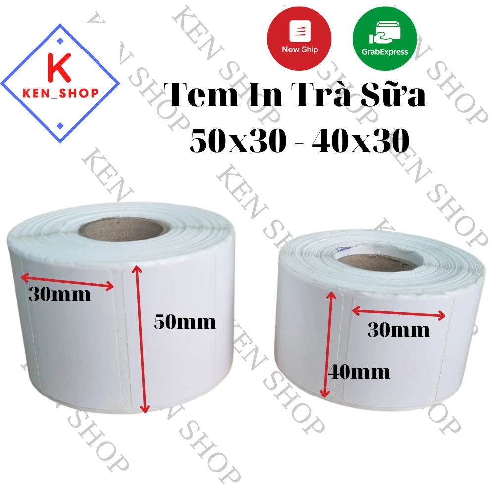 Giấy in tem trà sữa 50x30 (950 tem), 40x30 ( 800 tem) decal nhiệt, giấy in tem dán trà sữa