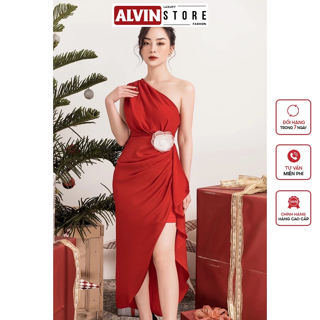 Đầm Dạ Hội Kiểu Lệch Vai Xẻ Đùi Phối Hoa Eo Quý Phái Sang Trọng Alvin Store 0839