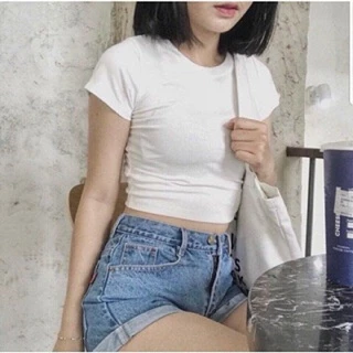 Áo croptop cộc tay chất cotton zip