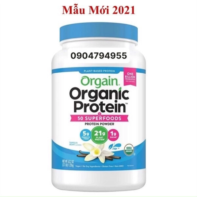 Bột protein hữu cơ Organic 882g/1.220g vị Socola/vani