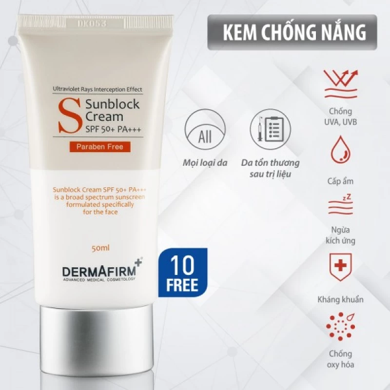 Kem chống nắng vật lý Dermafirm SunBlock Cream SPF 50+ PA+++ Hàn Quốc