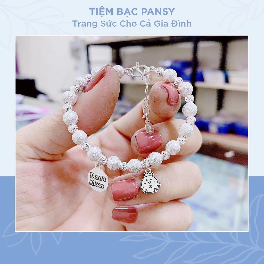Lắc tay bạc cho bé khắc tên dạng chuỗi bi cát, lắc bạc cao cấp đeo tay chân đều được