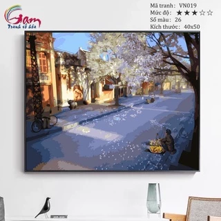 Tranh tô màu theo số phong cảnh Việt Nam phố cổ Hà Nội căng khung 40x50cm dày 2.5cm VN019