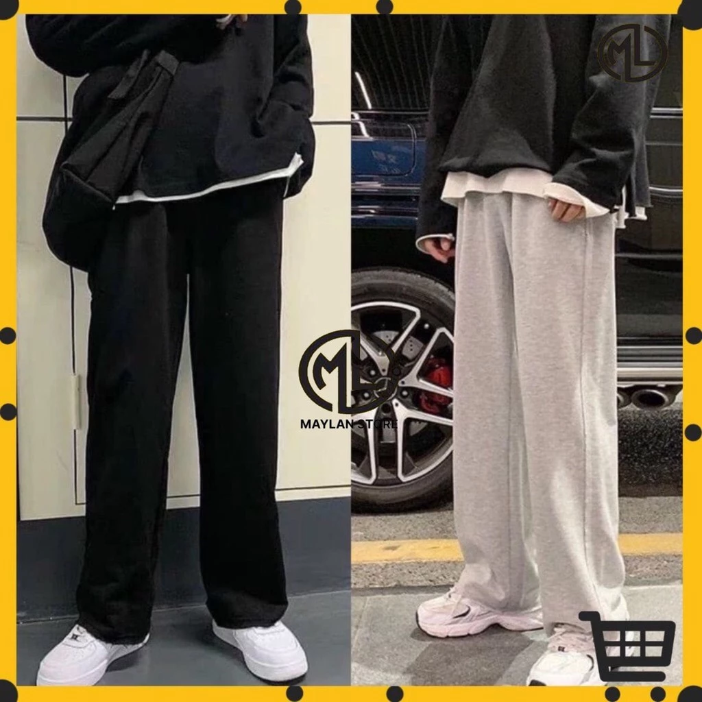 Quần Thun Ống Rộng Nam Màu Đen Và Xám Phong Cách Trẻ Trung Năng Động MAYLANSTORE