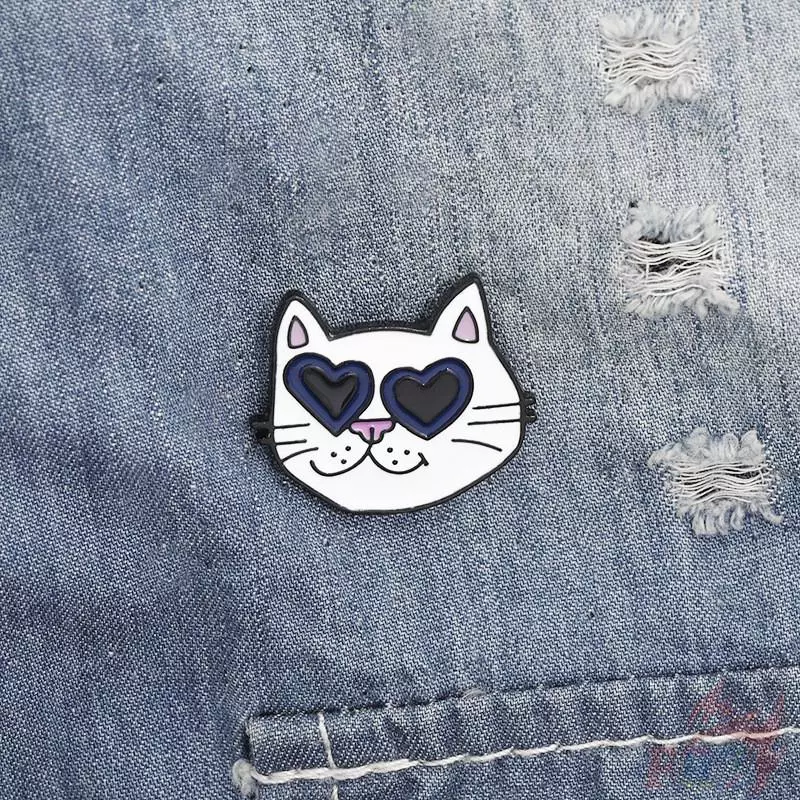 > Ready Stock < ❉ Harajuku Pin❉1Pc Cat Wearing Sunglasses Pins Metal Cosplay Collection Brooches