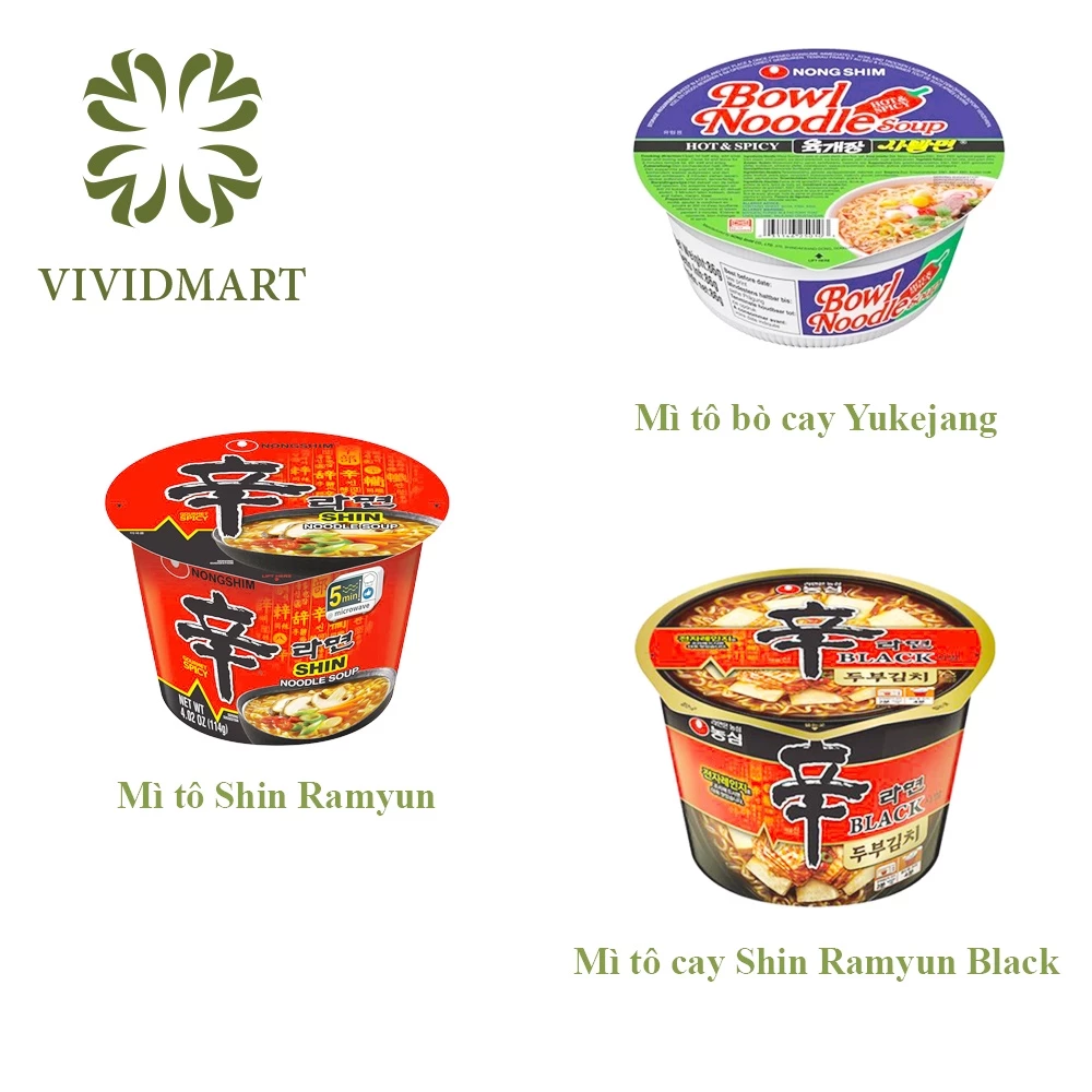 [Gói lẻ] MÌ TÔ ĂN LIỀN HỘP CAY NONGSHIM 3 VỊ: SHIN RAMEN RAMYUN TRUYỀN THỐNG HÀN QUỐC, SHIN BLACK (ĐEN), YUKEJANG BÒ CAY