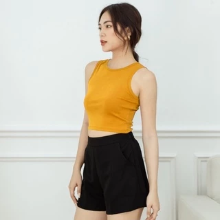 Áo Thun Croptop 3 Lỗ Thoitrang24h Màu Vàng Cho Nữ Vải Thun Gân Dày Cân Nặng Dưới 55kg