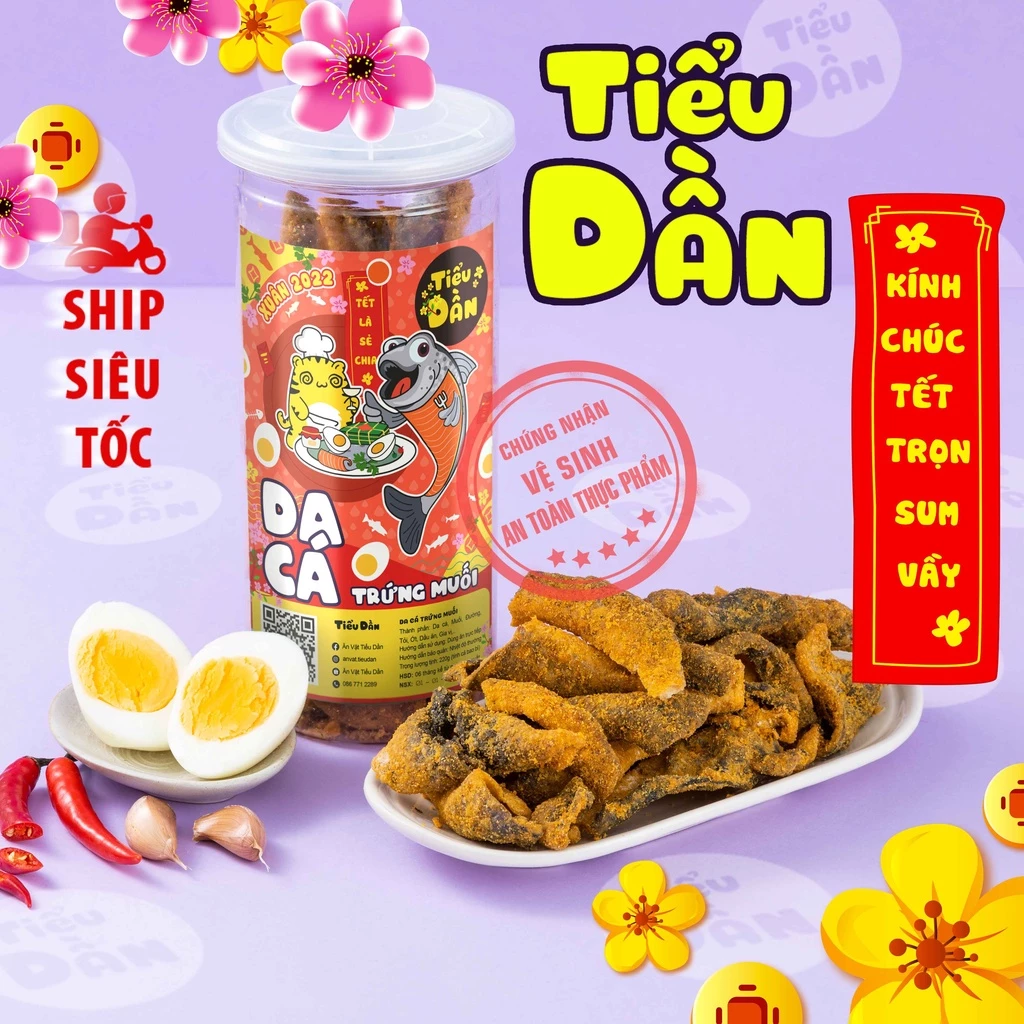 Da cá trứng muối hũ lớn 220g Tiểu Dần, đồ ăn vặt vừa ngon vừa rẻ