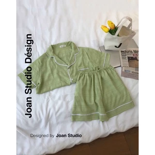 Pyjama nữ ngắn màu Bơ form rộng Hàn, Set Đồ Ngủ Nữ Đồ Mặc Ở Nhà chất Đũi Xốp cao cấp - [AVOCADO]