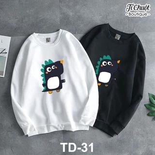 Áo sweater KHỦNG LONG XANH ĐEN form rộng nam nữ, áo tay dài nỉ bông in họa tiết unisex dày mềm mịn - Tí Chuột Studio