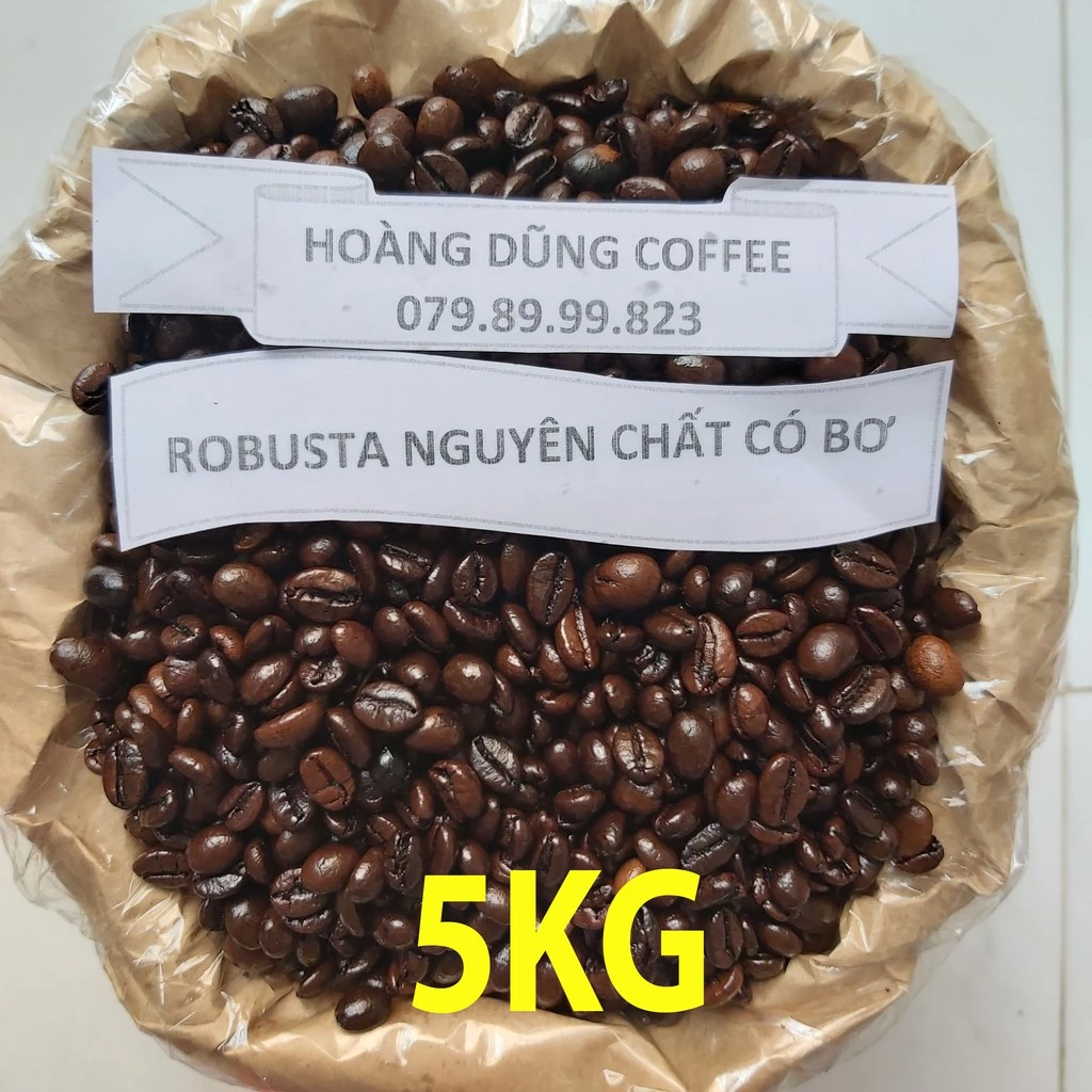 5KG CÀ PHÊ SỈ ROBUSTA - CAFE NGUYÊN CHẤT CÓ BƠ - HOÀNG DŨNG COFFEE