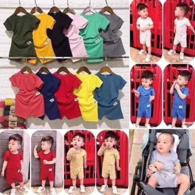 Quần Áo Trẻ Em|Bộ Cotton Hm trơn cộc tay cho bé trai bé gái