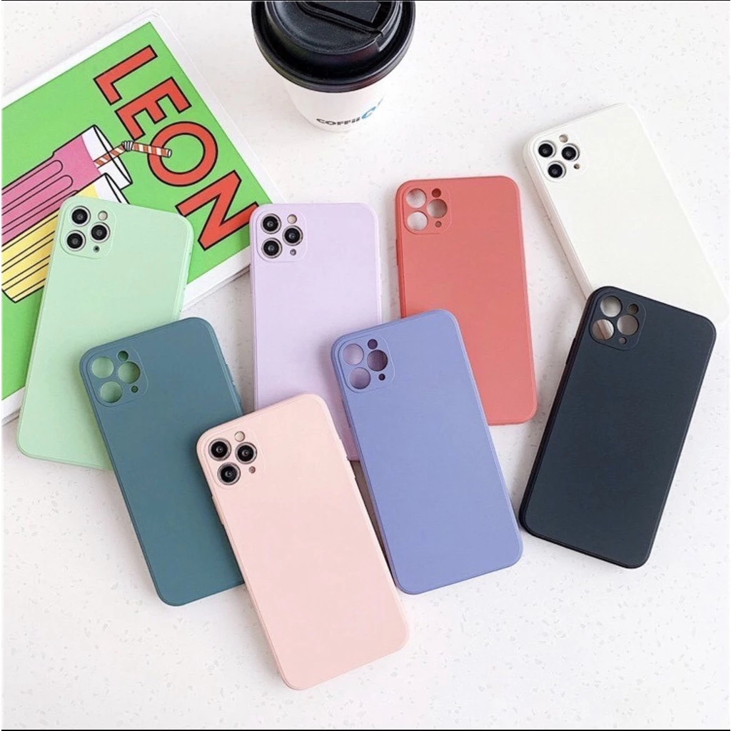 Ốp lưng cạnh vuông Xiaomi Redmi Not 9/Redmi 9A/Poco X3/...viền bảo vệ camera trơn màu