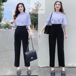 Quần baggy nữ công sở cạp cao khuy lệch chất vải tuyết mưa mềm dáng dài màu đen - Quần tây đi học nữ lưng cao dáng đứng