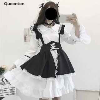 Queenten Women Maid Outfit Anime Dress Apron Dress Lolita Dress Men Cafe Costume Cosplay QT