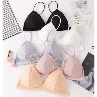 Áo bra dây mảnh chất tăm không gọng mút mỏng bralette cotton freesize đen trắng nâu be xanh yly YLY286