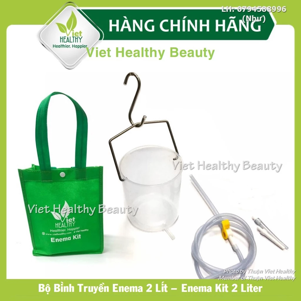 Bình truyền enema thải độc đại tràng 2lit viet healthy, bộ dụng cụ thải độc cafe, ca nhựa enema 2 lít, enema kít 2 liter