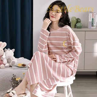 Đầm Ngủ 100% Cotton Tay Dài Dáng Rộng Thời Trang Thu Đông Cho Nữ