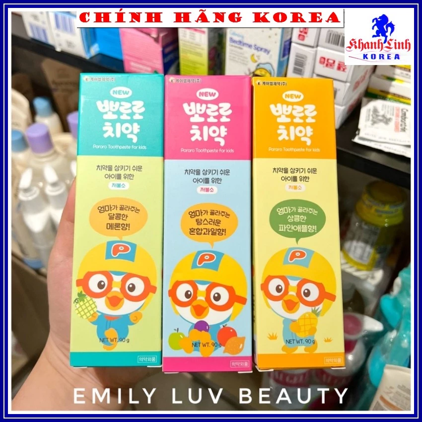 Kem đánh răng cho bé Pororo chính hãng, tuýp 90gr - Thơm miệng, chống sâu răng, giúp răng chắc khỏe - khanhlinh