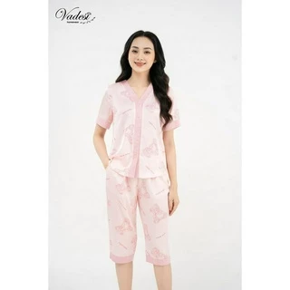 Đồ Bộ Pijama Lửng Cộc Cổ Tim Y Nữ VADESI Luạ Cao Cấp Mặc Nhà Mùa Hè Mát Mềm Nhiều Họa Tiết Đẹp