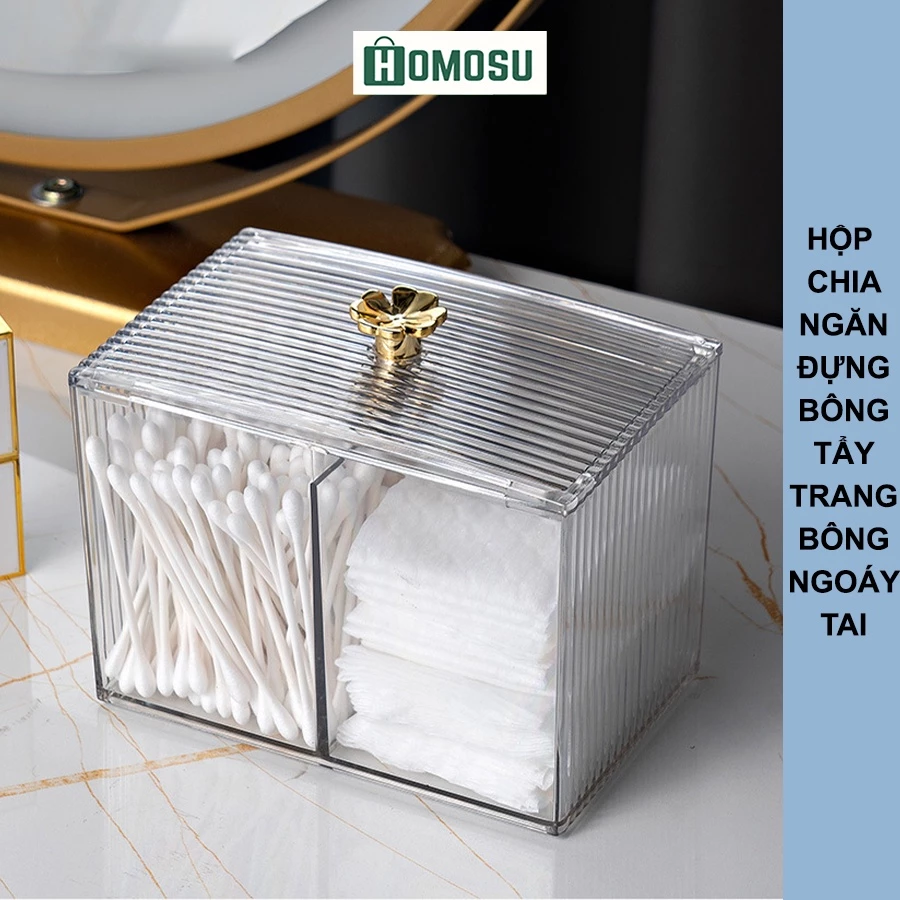 Hộp Đựng Bông Tẩy Trang, Bông Ngoáy Tai, Đồ Trang Điểm Cao Cấp Chia Ngăn R005