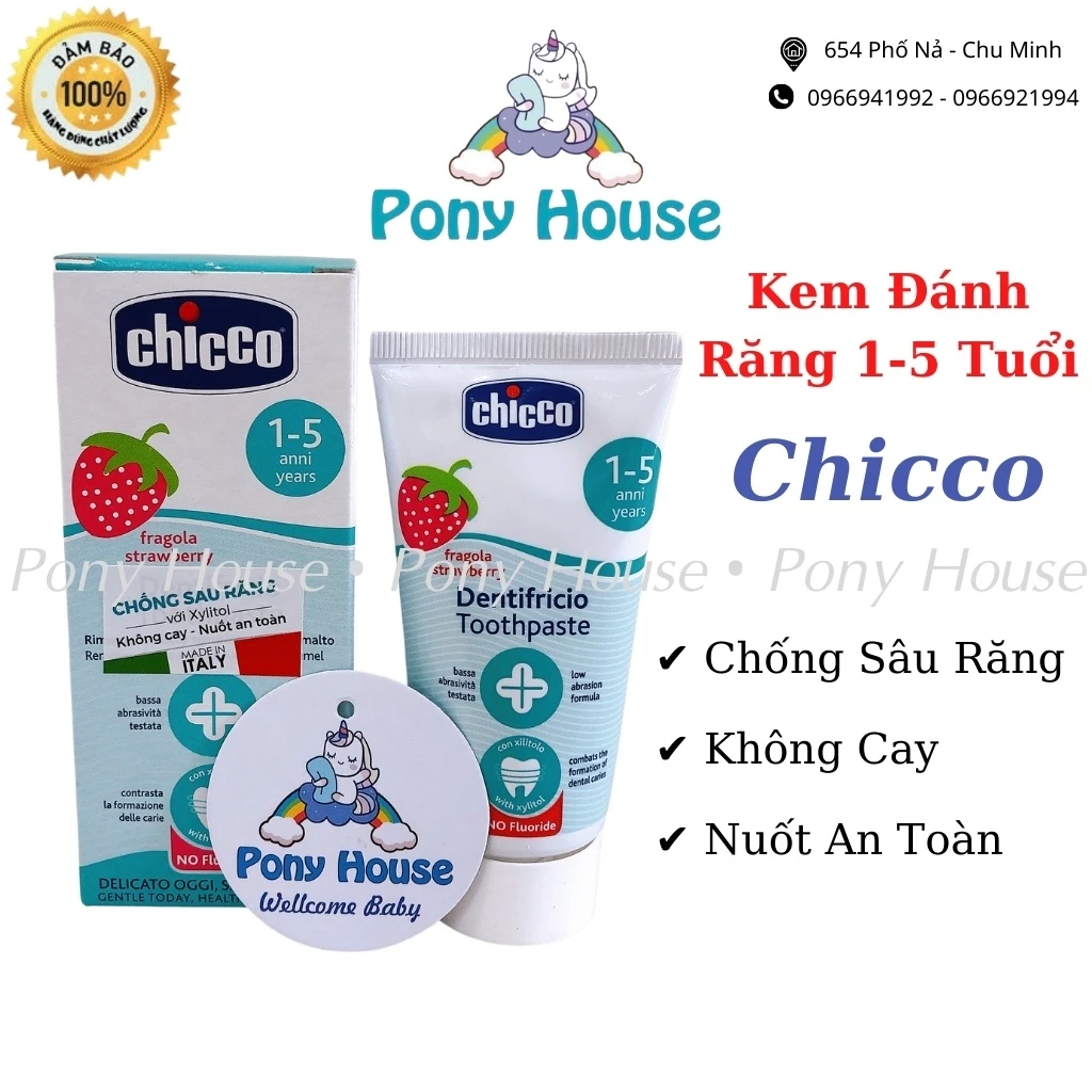 Kem Đánh Răng Chicco Vị Dâu Chống Sâu Răng, Không Cay, Nuốt Được, An Toàn Tuyệt Đối Cho Bé Từ 1 Tuổi - 5 Tuổi