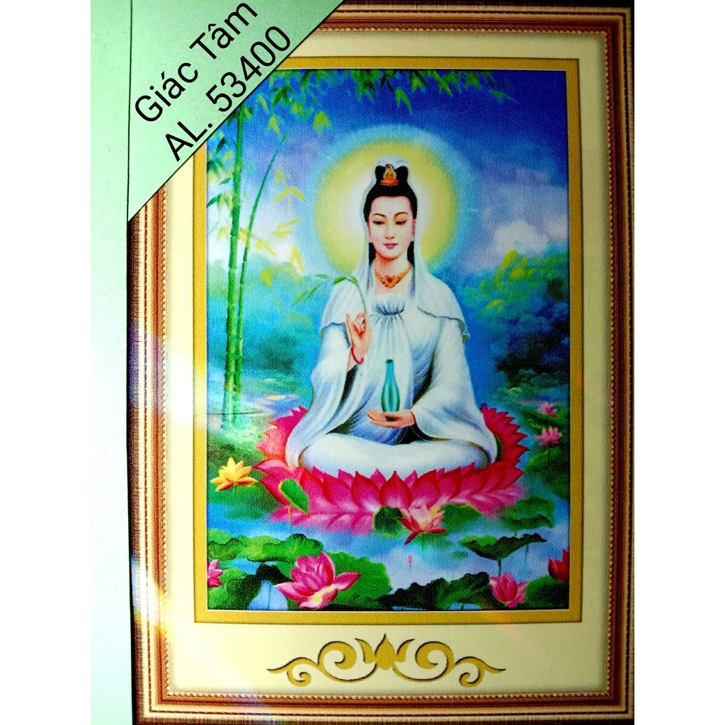 Tranh 3D MẸ QUAN ÂM - 45x62cm - AL.53400 AL53400 - PHẬT QUÁN THẾ ÂM BỒ TÁT HOA SEN - tranh  đã xong