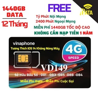 SIM4G VD149 Vinaphone ( Miễn phí Gọi + Vào Mạng 1 Năm Tốc Độ Cao )Có Video kèm test Tốc Độ,Bảo Hành 12 Tháng