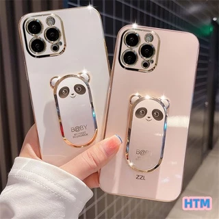 Ốp Điện Thoại TPU Mềm Mạ Điện In Hình Hoạt Hình Có Giá Đỡ Cho iPhone 13 12 11 14 15 Pro Max XS Max X