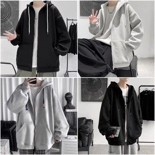 Áo Khoác Hoodie DÂY KÉO nỉ bông Unisex màu ĐEN/XÁM ❤️Nam nữ unisex❤️ Hoodie zip trơn form rộng Jaystoree