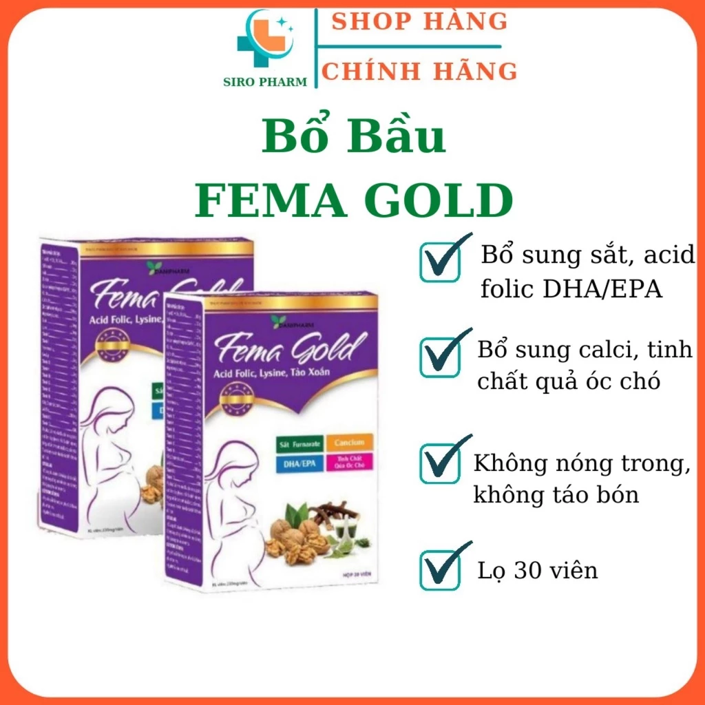 Bổ bầu Fema Gold bổ sung vitamin, khoáng chất, sắt, canxi cho thai nhi phát triển khỏe mạnh ( Lọ 30 viên)