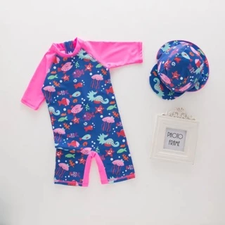 Bộ đồ bơi bé gái đại dương hồng kèm mũ