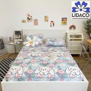 Bộ ga gối cotton 3D nhập khẩu LIDACO decor phòng ngủ vintage drap giường đủ size nệm