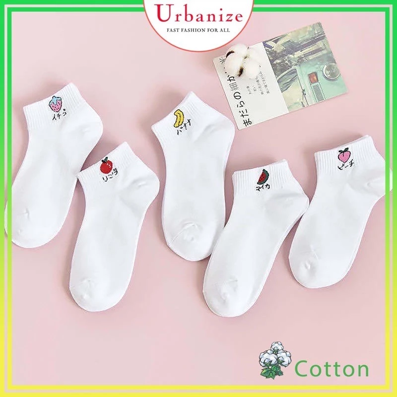 Tất vớ nữ cổ ngắn dễ thương cotton thêu hình trái cây màu trắng mỏng thoáng FREESHIP Urbanize