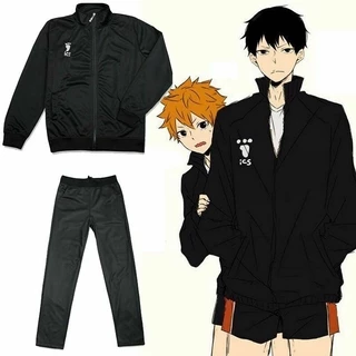 Áo khoác/ Quần dài hóa trang Haikyuu Karasuno High School màu đen thể thao