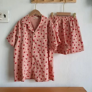 Pyjama mặc nhà thô đũi hồng trái dâu
