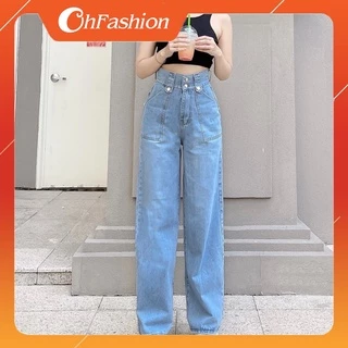 DEAL SỐC_Quần Jeans Nữ Ống Suông 2 Nút Cao Cấp OHS3905